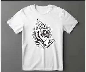 Prayer hands illustration on a T-shirt